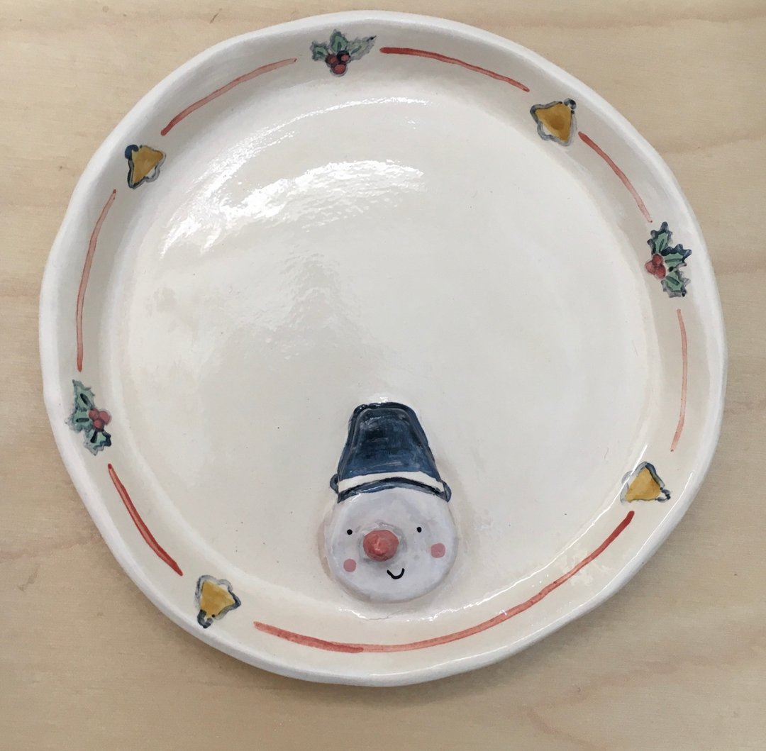 Snowman plate - 墙贴/壁贴 - 陶 白色
