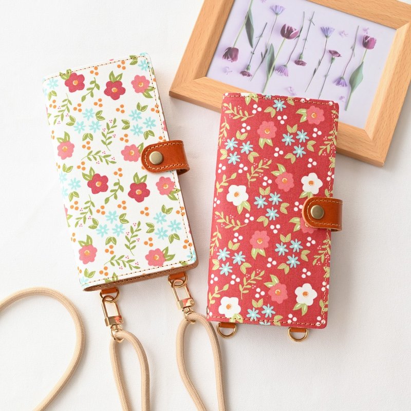 繁花绽放手账型手机背带壳 侧翻式全机型适用 意大利皮革 - 手机壳/手机套 - 真皮 红色