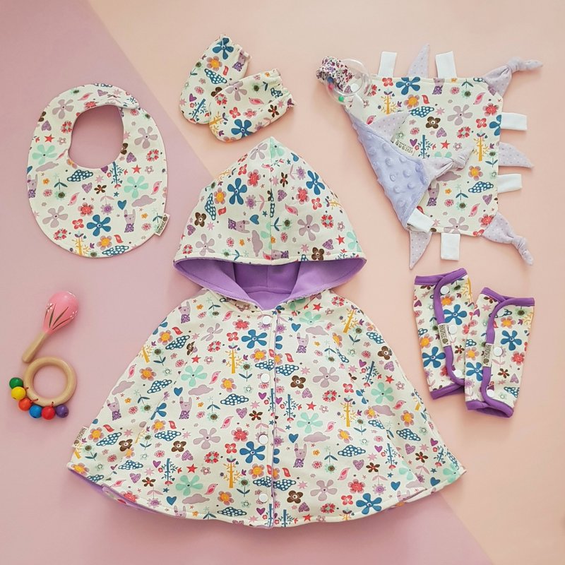 五件组弥月礼 紫色花朵兔子 针织棉 最实用品项 独家手工制作 - 满月礼盒 - 棉．麻 紫色