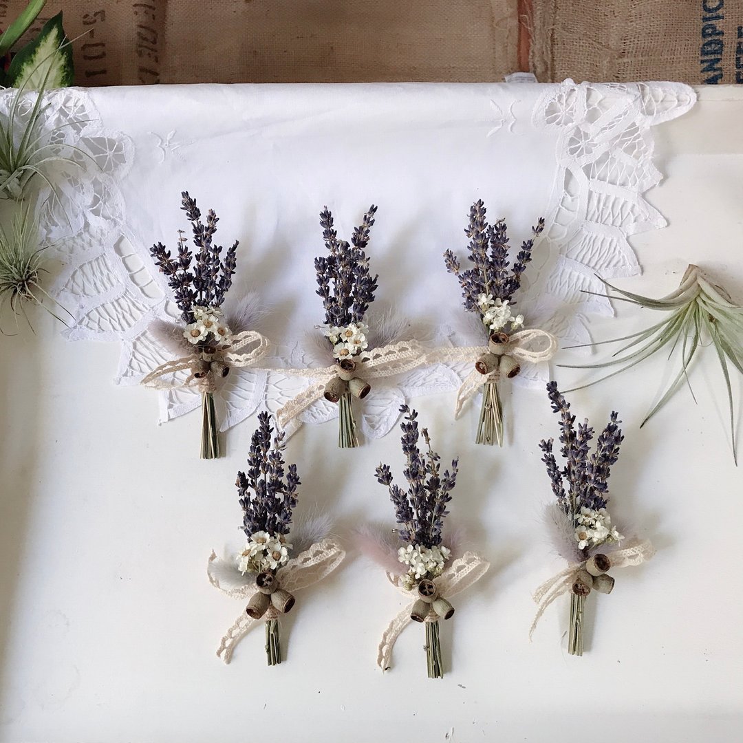 老法国 普罗旺斯薰衣草胸花。新郎 伴郎胸花 结婚胸花 - 干燥花/捧花 - 植物．花 紫色