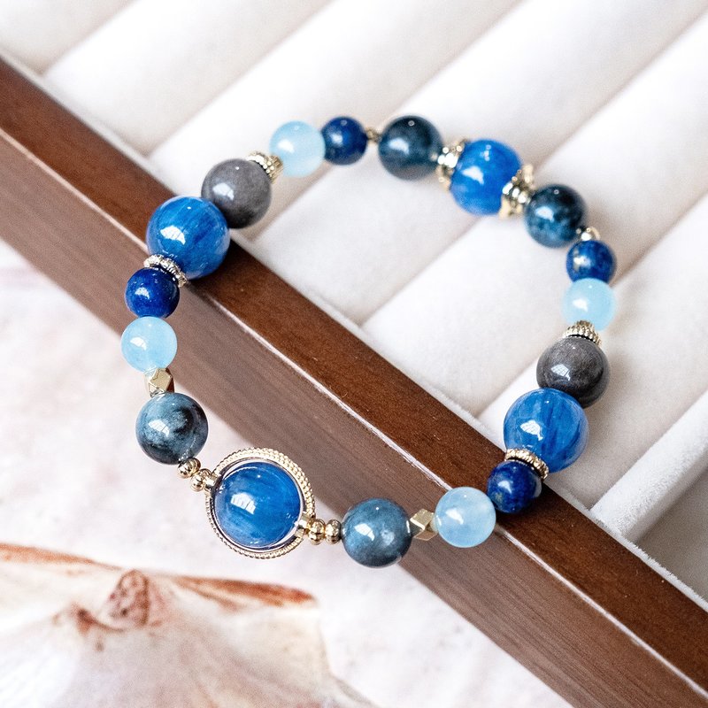 魔鬼的眼泪 手链。蓝晶石 魔鬼海蓝宝 银曜石。职场提升自信表达 - 手链/手环 - 水晶 蓝色