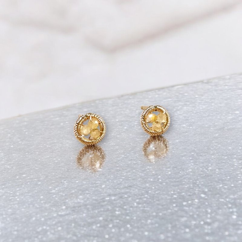 Halo【11月诞生石】黄水晶耳钉耳环 / 14KGF / 天然石 - 耳环/耳夹 - 宝石 黄色