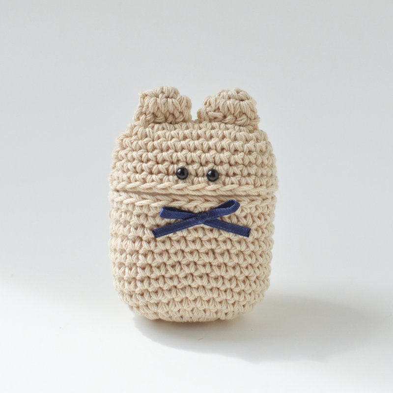 AirPods Case　圆眼熊　米色 - 耳机收纳 - 棉．麻 卡其色