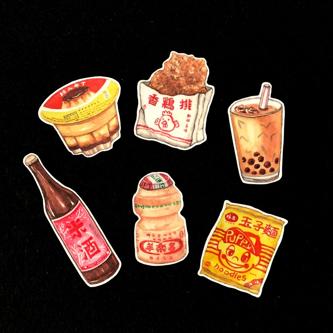水彩手绘 台湾风情之台湾好食1 防水贴纸组 6入 - 贴纸 - 纸 