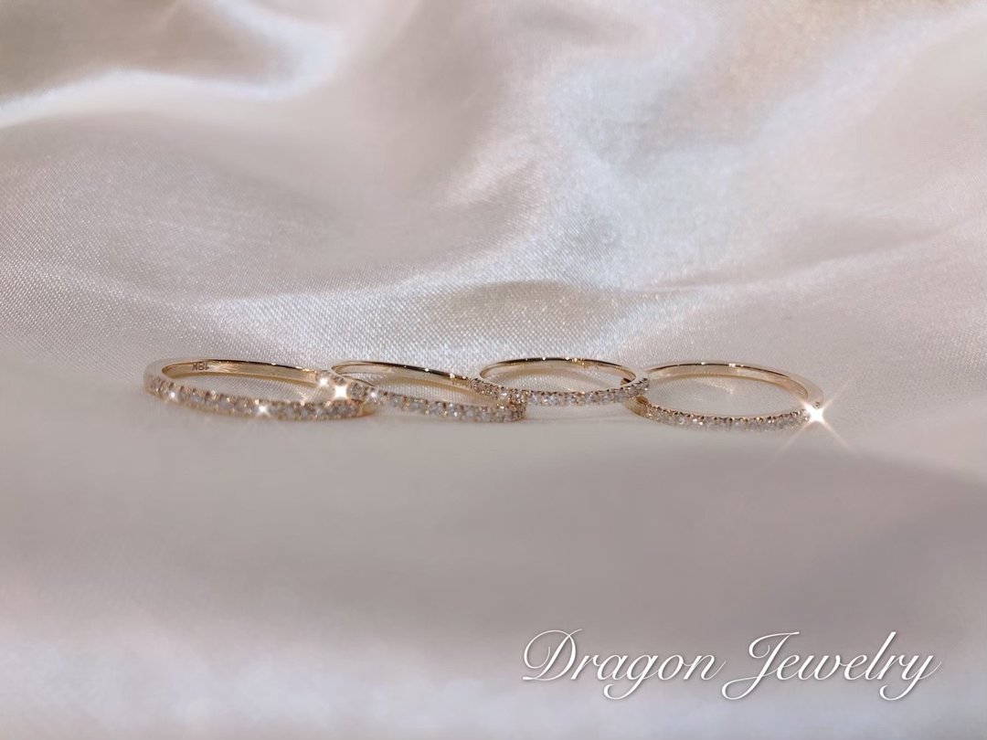 Dragon Jewelry 18k经典钻石线戒 强火光天然钻石 - 戒指 - 贵金属 