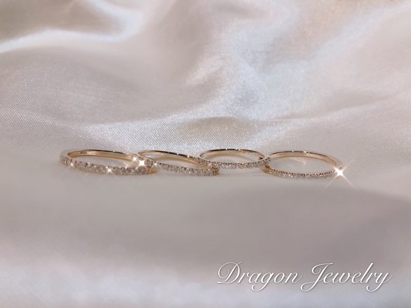 Dragon Jewelry 18k经典钻石线戒 强火光天然钻石 - 戒指 - 贵金属 