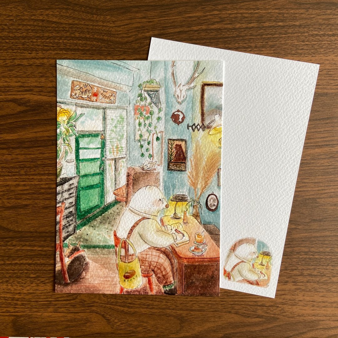 插画明信片 - 阳光、文字、气泡饮 - 卡片/明信片 - 纸 咖啡色