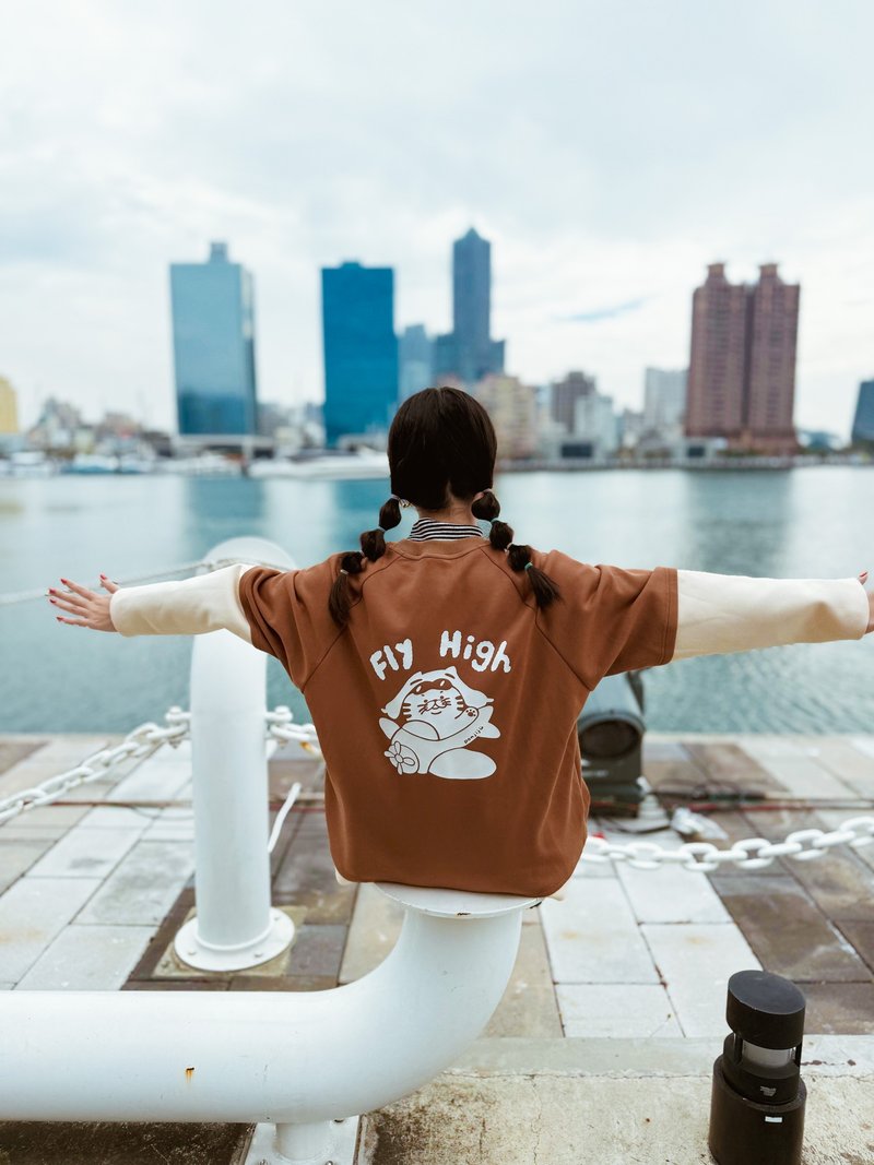 Fly High 小小飞行员拼接袖上衣 - 女装上衣 - 其他材质 咖啡色