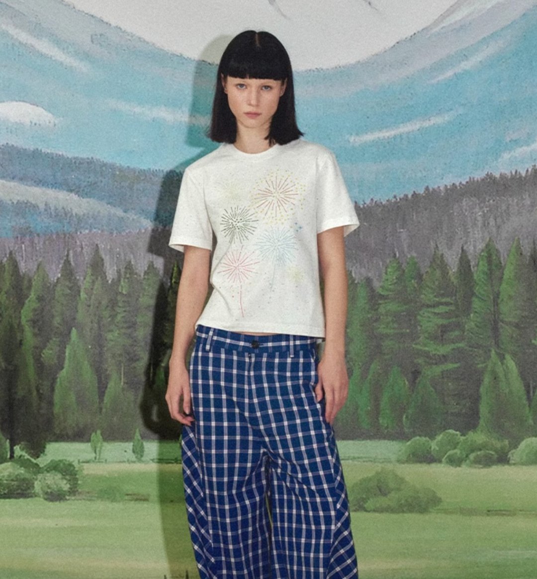 烟花线迹 彩点提花短袖T恤 - 女装 T 恤 - 其他材质 白色