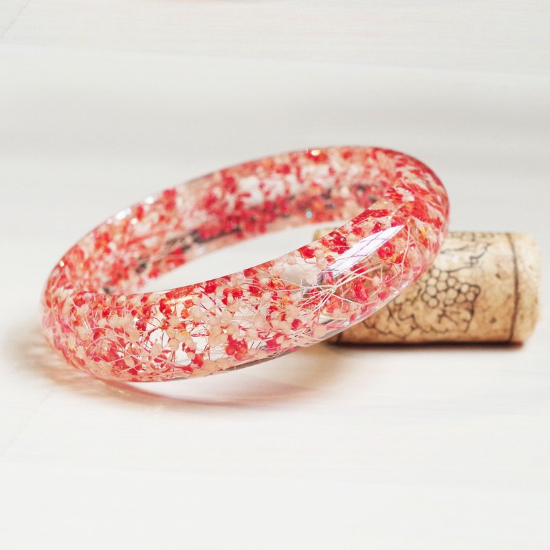 花说・【繁星系列】 烟火艳红-小满天星真花手镯・红色系・干燥花 - 手链/手环 - 植物．花 红色