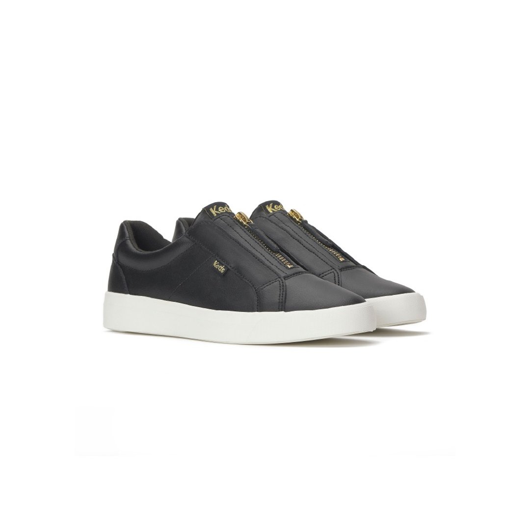Keds PURSUIT ZIP LEATHER 皮革拉链懒人便鞋 玛瑙黑 WH68720 - 女款休闲鞋 - 其他材质 
