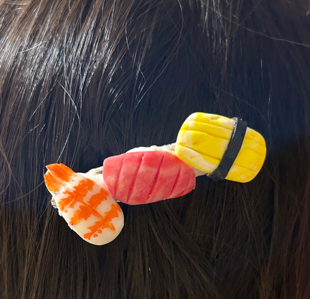 三颗寿司发夹 - 发饰 - 粘土 银色