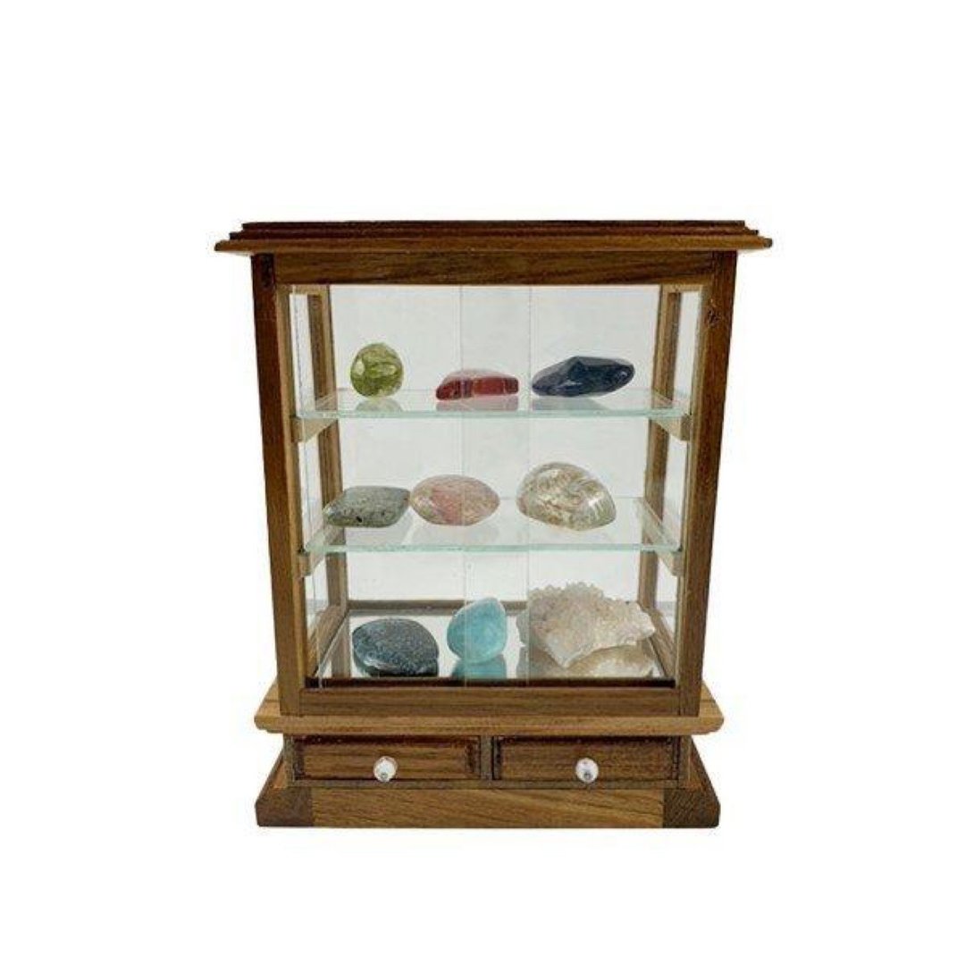 Miniature Showcase Square Back Drawer Wooden Glass Case - 收纳用品 - 木头 咖啡色
