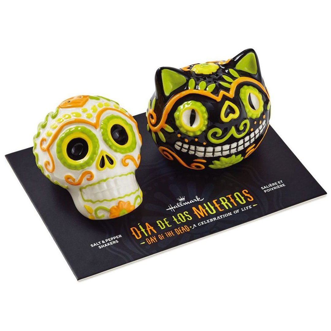 骷髅头与骨猫胡椒盐罐2入组【Hallmark-万圣节系列】 - 调味罐/酱料瓶 - 陶 多色