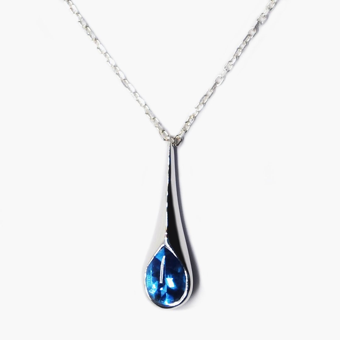 Swiss blue topaz necklace -tear drop-【Pio by Parakee】托帕石雫項鍊 - 项链 - 宝石 蓝色