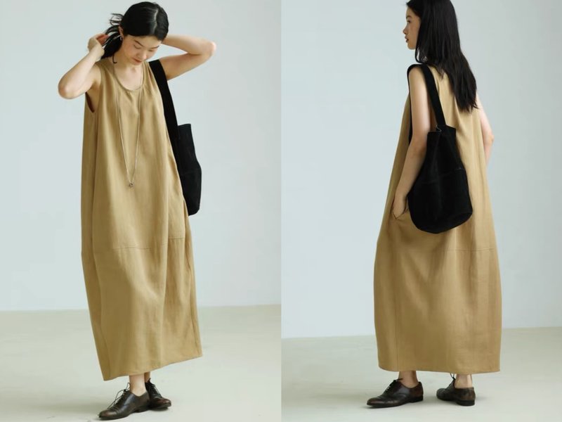 3rd tencel dress三天堂意大利进口天丝麻气球背心裙 两色入 - 洋装/连衣裙 - 棉．麻 