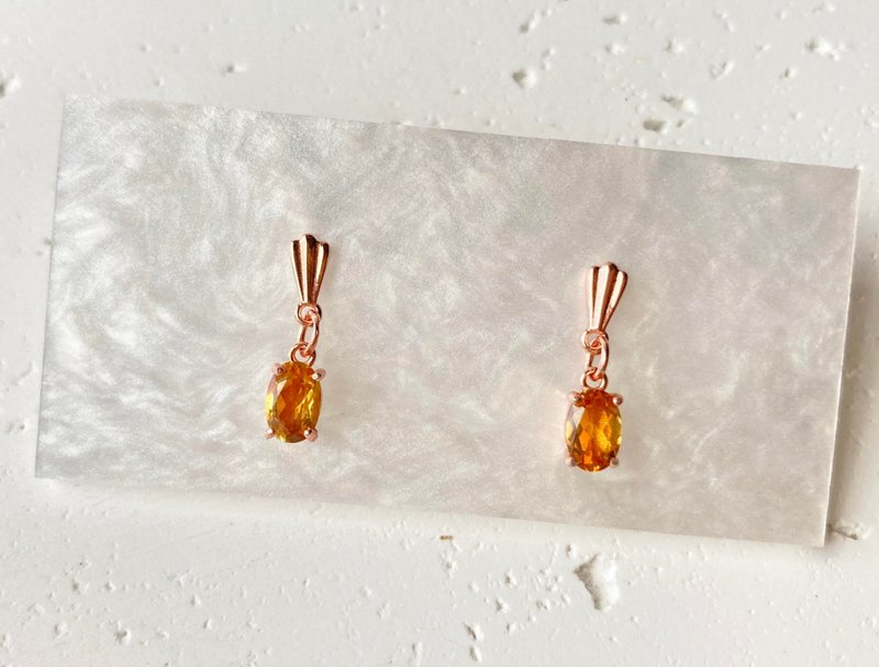 天然黄水晶耳环玫瑰金925纯银耳环戒指裸石宝石轻珠宝半宝石 - 耳环/耳夹 - 宝石 黄色