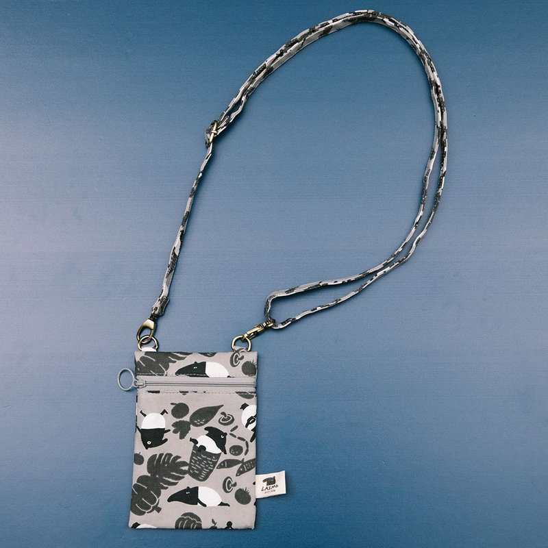 散步随身包/限定花色/印花乐x马来貘-黑白菜市场 - 侧背包/斜挎包 - 棉．麻 白色