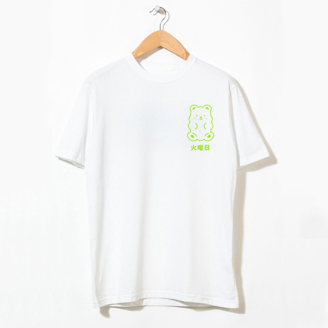 日文 星期二 小熊 中性短袖T恤 白色 可爱软糖礼物闺蜜朋友圣诞 - 女装 T 恤 - 棉 白色