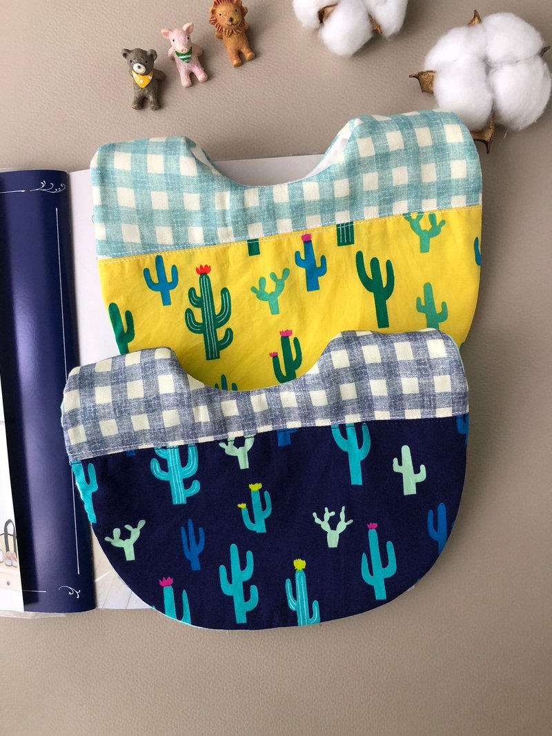 【拼接围兜】 仙人掌party  手作六层纱围兜兜 口水巾 蓝/黄/白 - 围嘴/口水巾 - 棉．麻 多色
