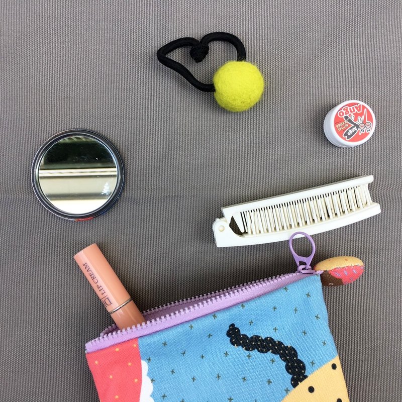 *绿洲仙人掌 粉蓝色  三层袋/万用袋* - 化妆包/杂物包 - 棉．麻 粉红色