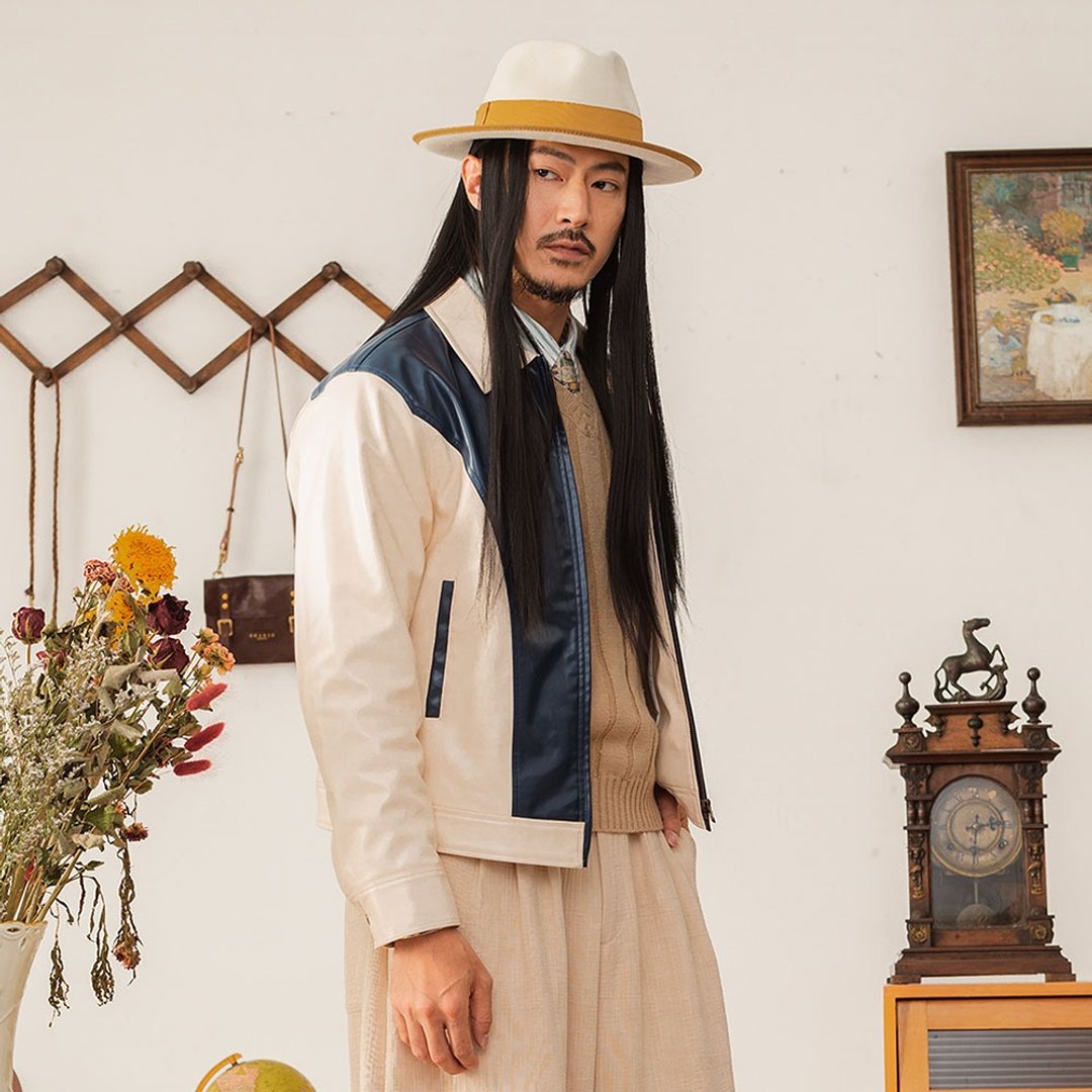 SOARIN美式复古双色拼接夹克外套(243TJ65) - 男装外套 - 棉 白色