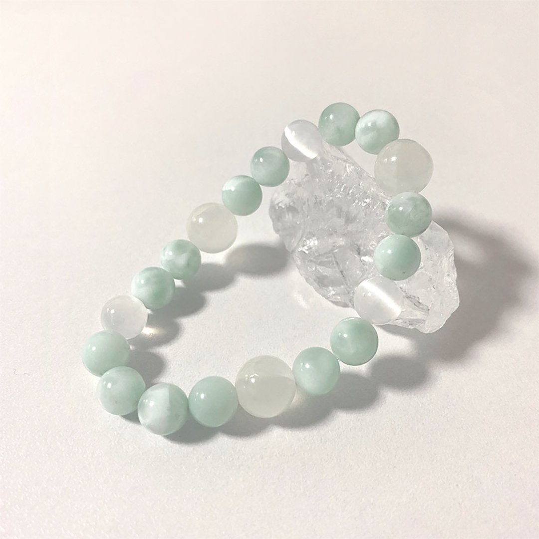 薄荷棉花糖、蓝天使石与硒石原矿串饰手链 - 手链/手环 - 半宝石 绿色