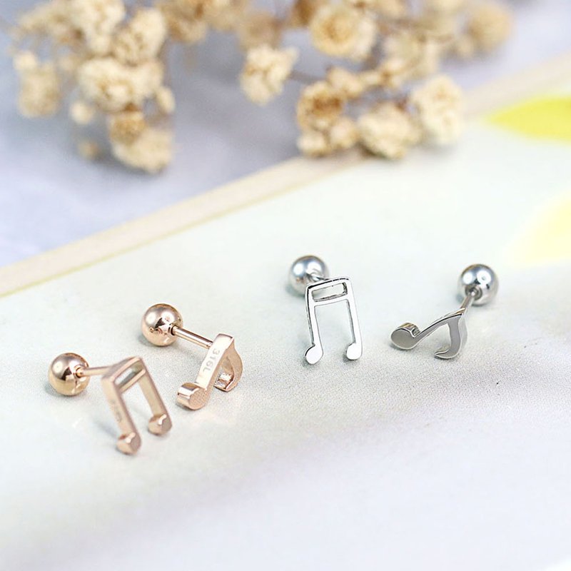 圣诞礼物 I 音符耳环 - 耳环/耳夹 - 不锈钢 银色