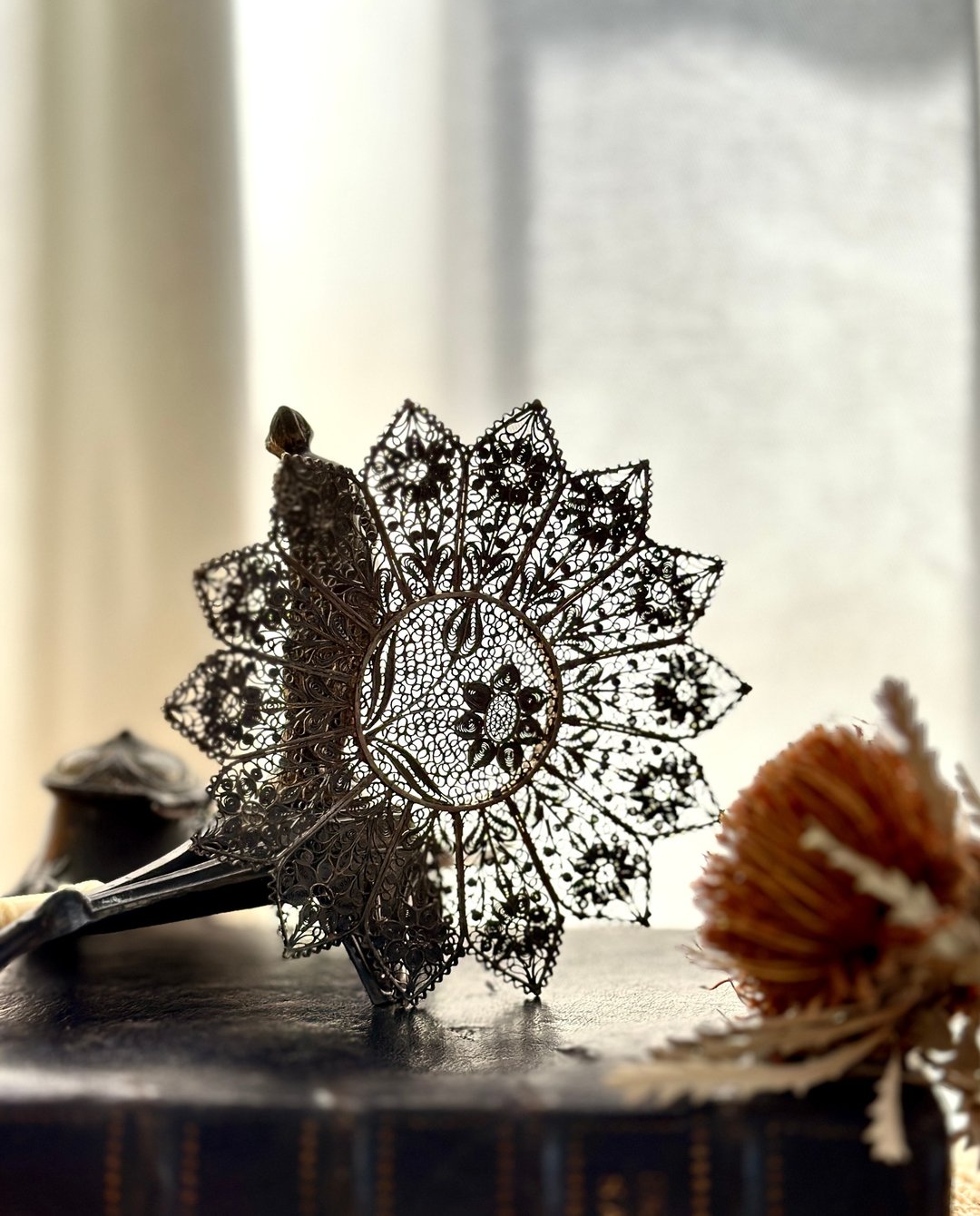 40471-绝美法国古董金属镂空花丝盘 Antique metal filigree dish - 摆饰 - 其他金属 