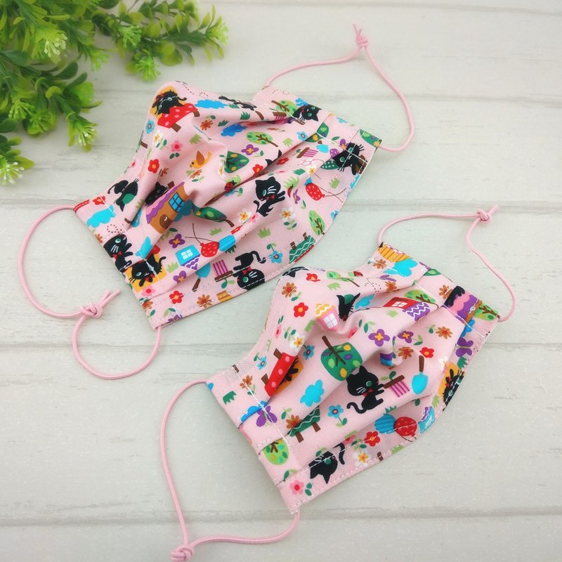 春夏薄款。跳跳小黑猫。有压条有开口布口罩 (可加40绣名字) - 口罩 - 棉．麻 粉红色