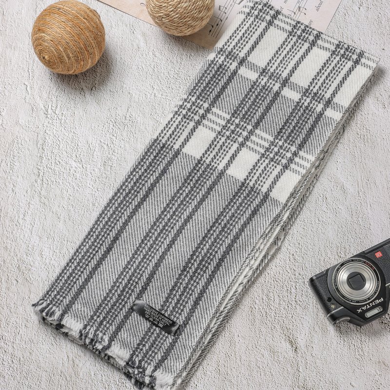 【窄版】喀什米尔羊毛围巾 经典黑白格纹 脖围 手工机织 - 围巾/披肩 - 羊毛 多色