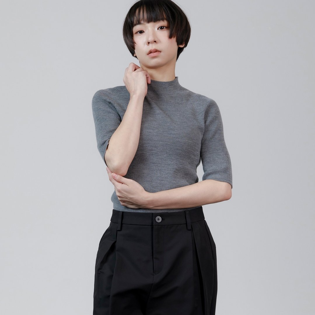 半高领打底针织上衣 - 女装针织衫/毛衣 - 羊毛 灰色