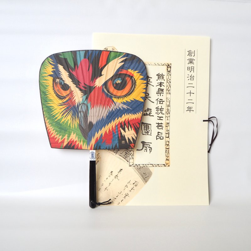 仙扇渋うちわ　睨むフクロウ　/カラフル - 木工/竹艺/纸艺 - 竹 多色