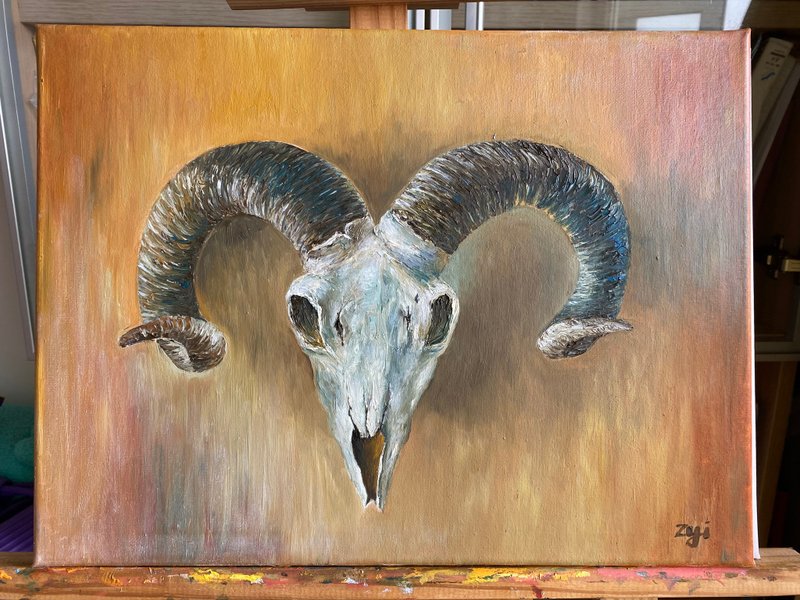 Oil Painting Panyangtou 盘羊头油画 动物 Original Artwork 油 - 海报/装饰画/版画 - 颜料 卡其色