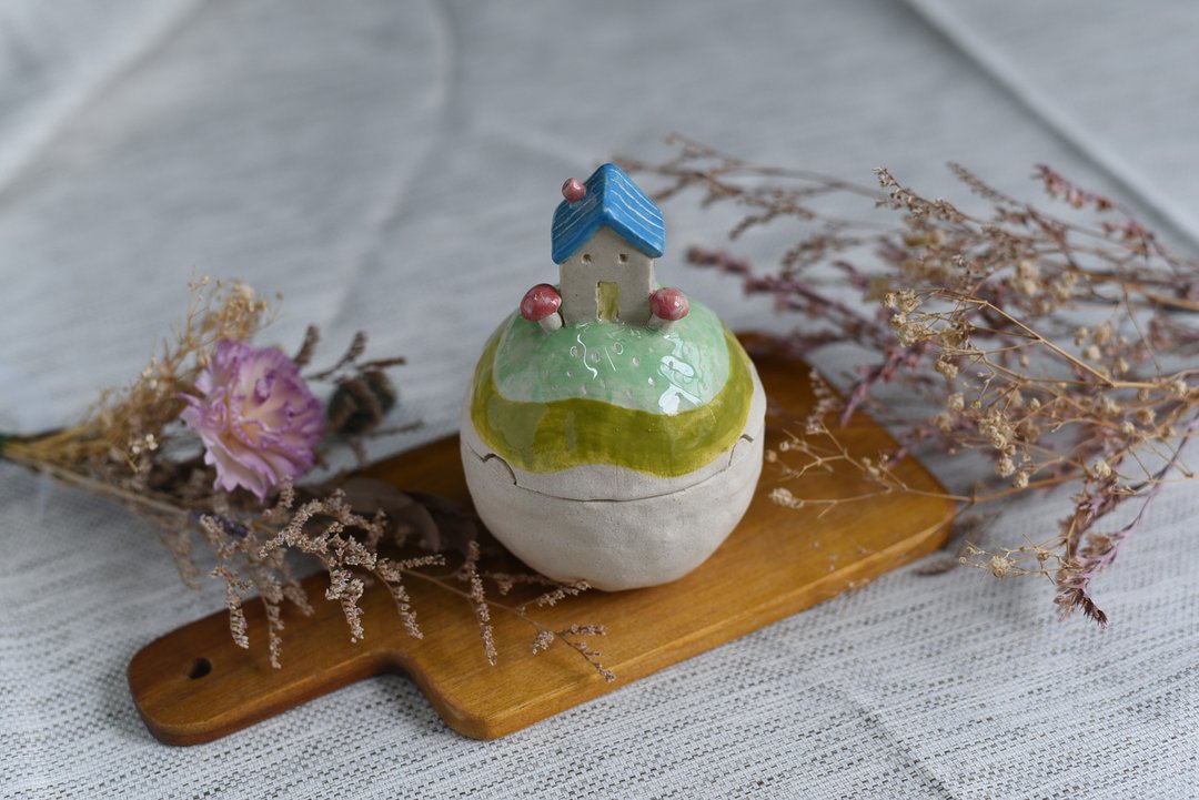 陶艺手作可爱小房屋陶罐 - 花瓶/陶器 - 陶 