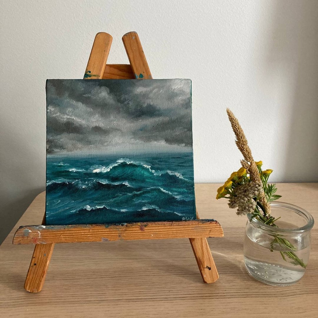 Small Ocean Painting, Oil On Canvas, Mini Oil Art, Small Seascape Decor - 墙贴/壁贴 - 其他材质 蓝色