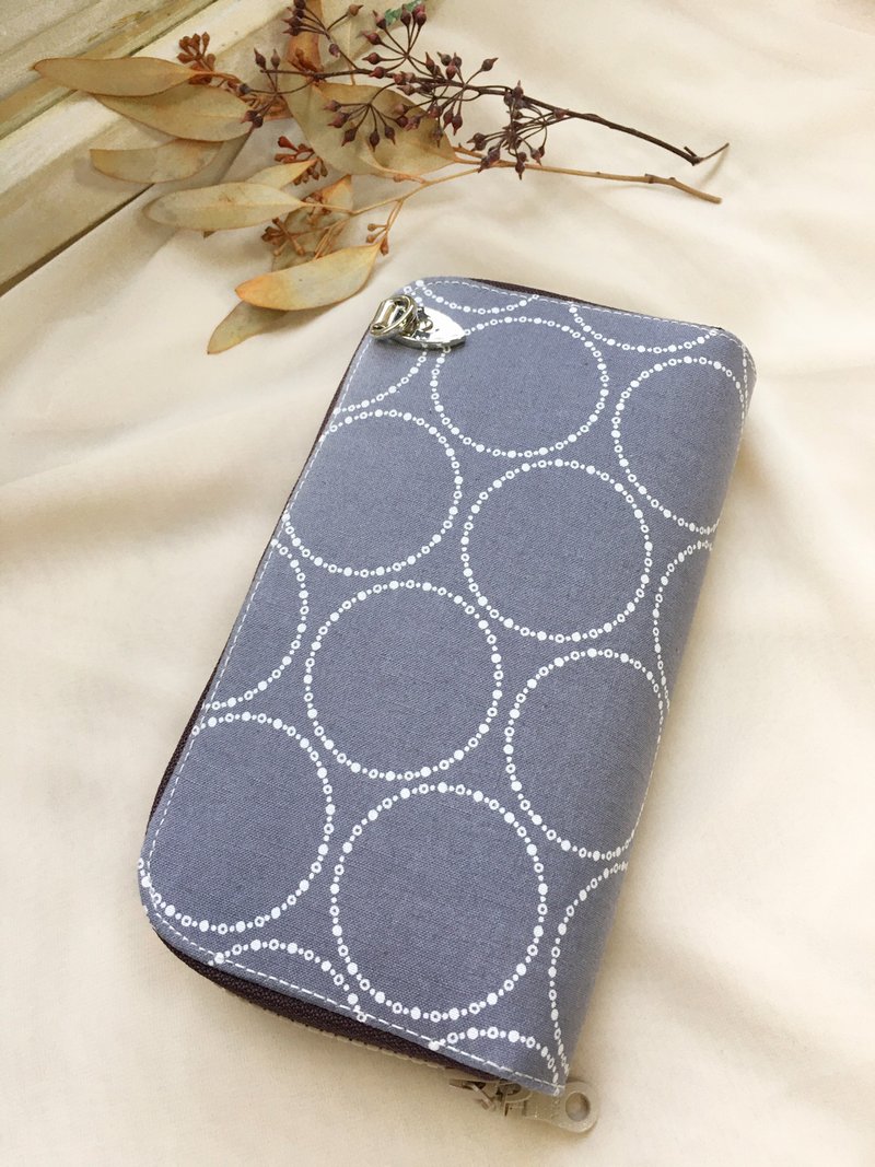 【好日手作】几何图形天然色系圈圈 /双拉链多层长夹/forhsiung - 皮夹/钱包 - 棉．麻 咖啡色