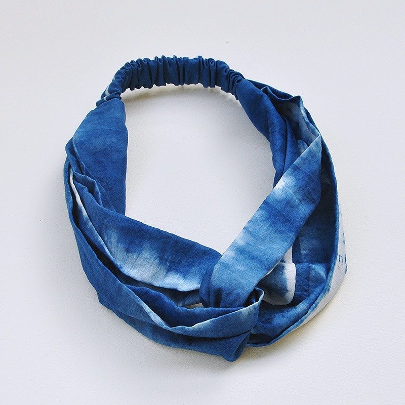 【岁时记】草木染纯棉发带 髮帶 蓝色条纹 - 发饰 - 棉．麻 蓝色