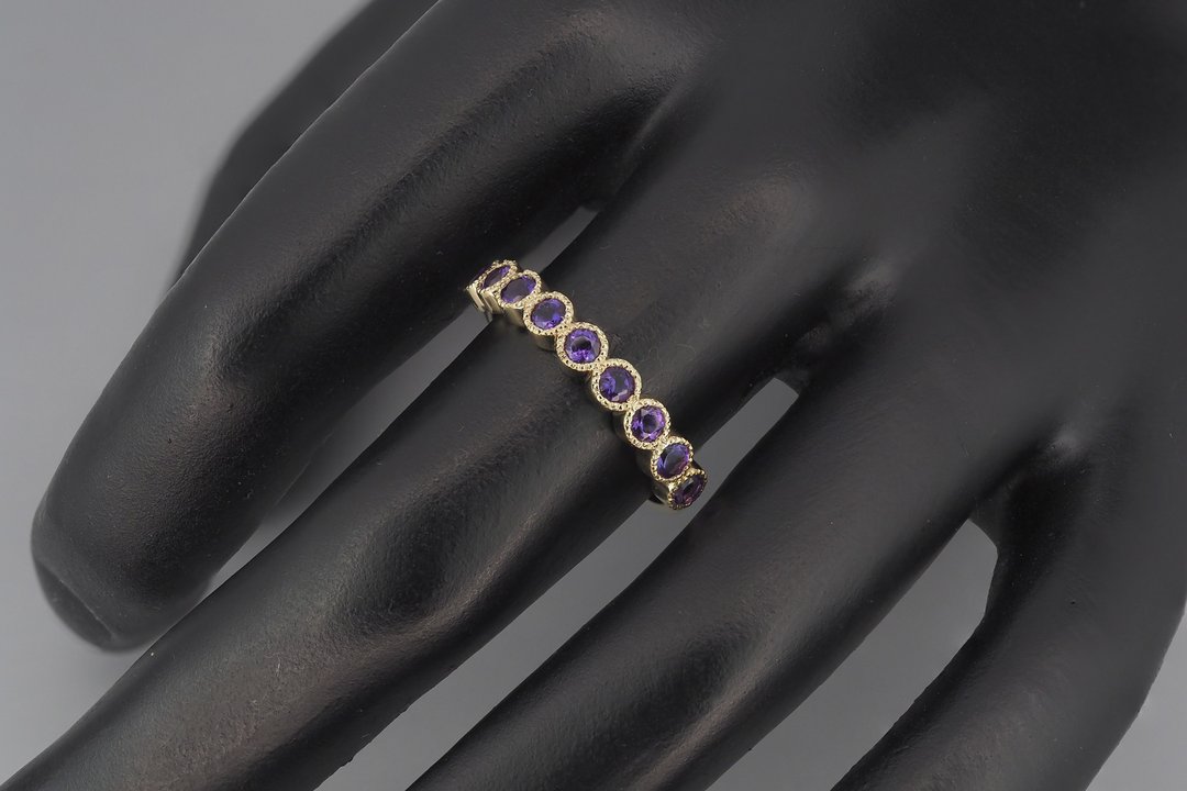Semi Eternity ring with natural amethysts - 戒指 - 贵金属 金色