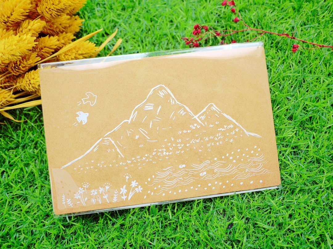 【纯手工绢印明信片】Feel Free山田间 - 发泡白墨 / 牛皮纸厚卡 - 卡片/明信片 - 纸 白色