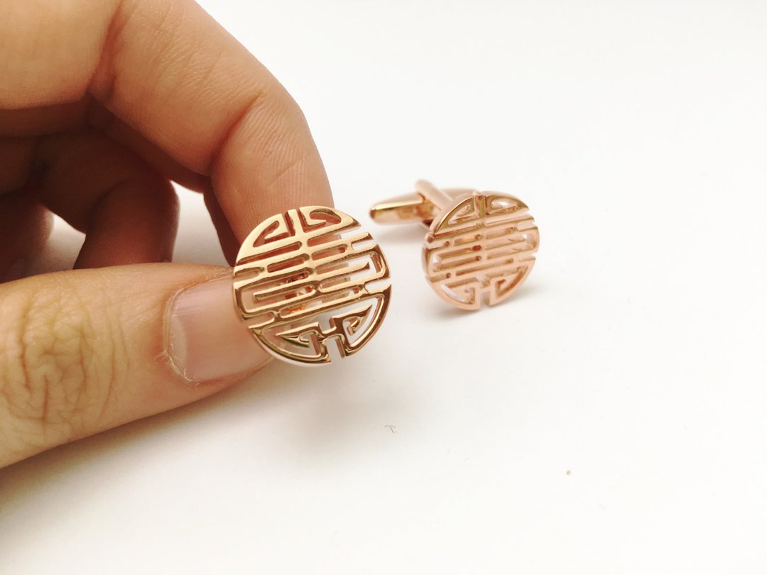 寿字袖扣 玫瑰金/金色 Longevity Cufflink - 袖扣 - 其他金属 金色