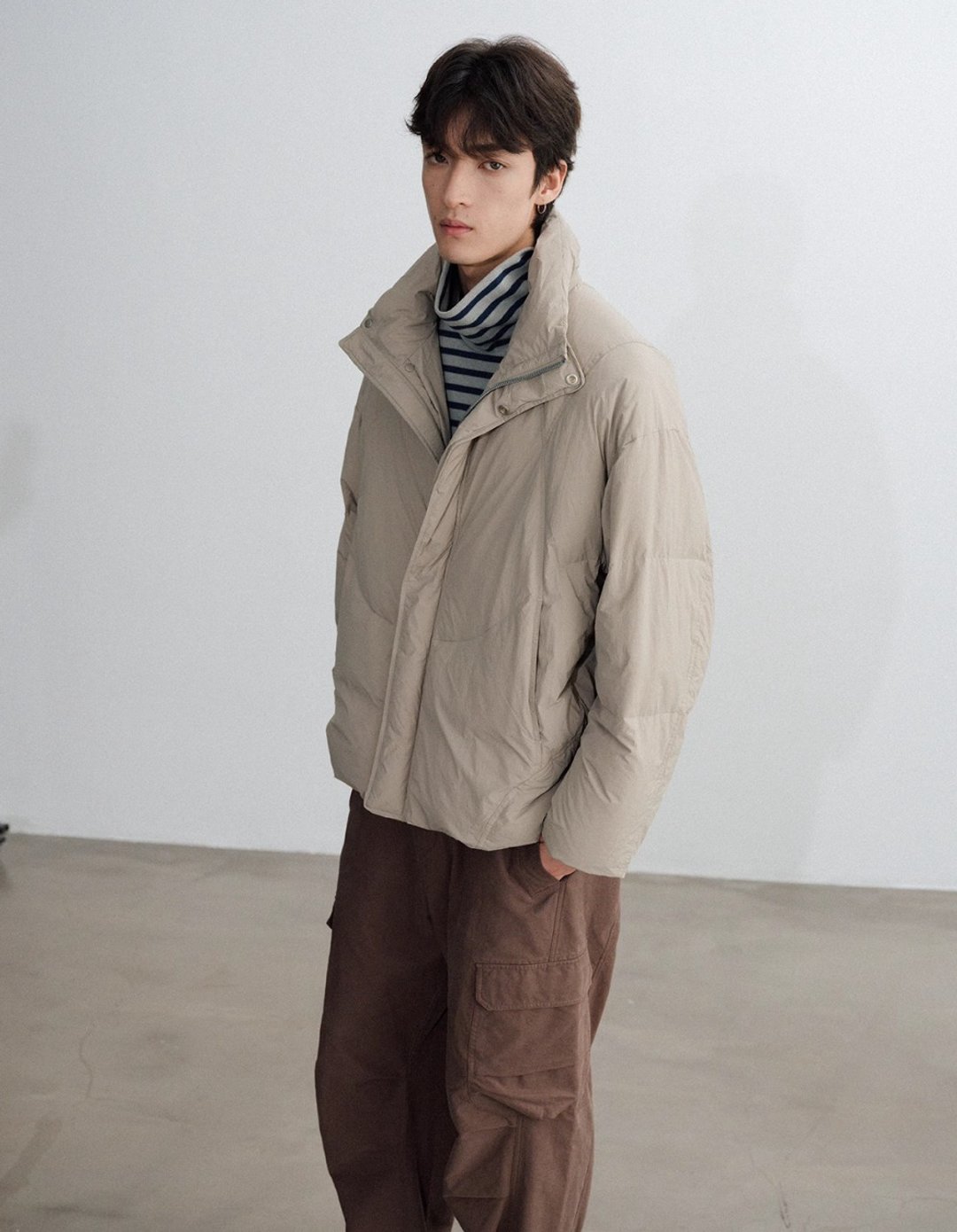 日系复古 立领羽绒服 加厚保暖羽绒外套 - 男装外套 - 其他材质 白色