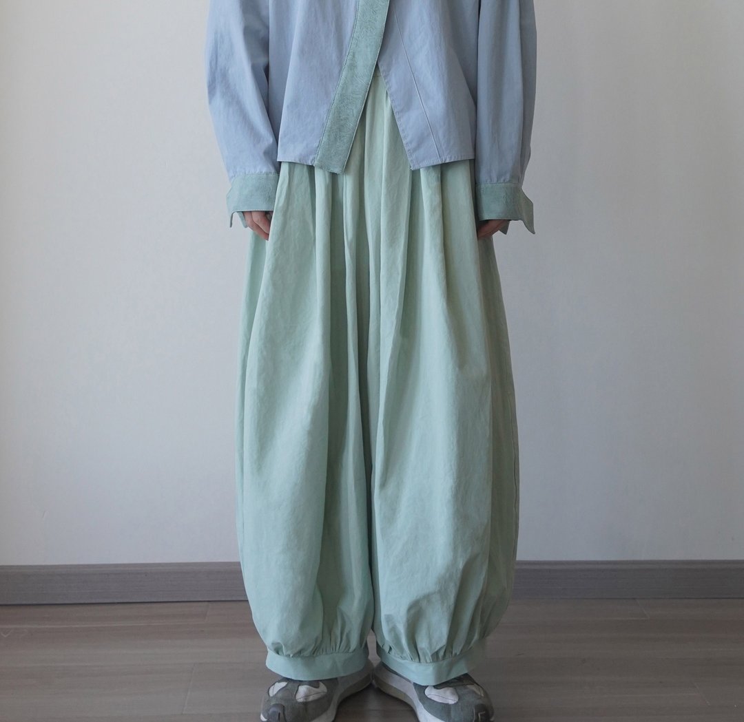 【100%40支冰花棉】欧式中性复古灯笼裤 - 女装长裤 - 棉 绿色