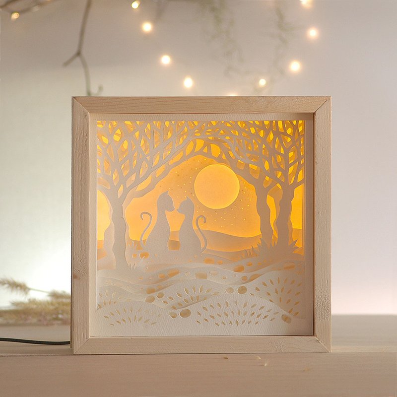 DIY礼物 纸雕灯-深情对望猫 生日.父亲节.情人节.创意灯 - 木工/竹艺/纸艺 - 纸 白色