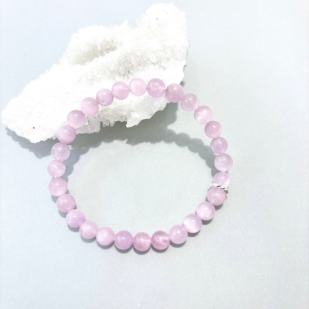 Ops Kunzite silver bracelet - 猫眼/紫锂辉石/手工/限定/手链 - 手链/手环 - 半宝石 紫色