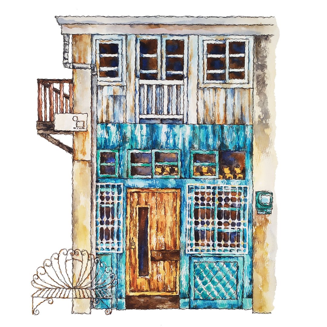 台湾旅绘-台南神农街-街屋-数位微喷怀旧海报 - 海报/装饰画/版画 - 纸 蓝色