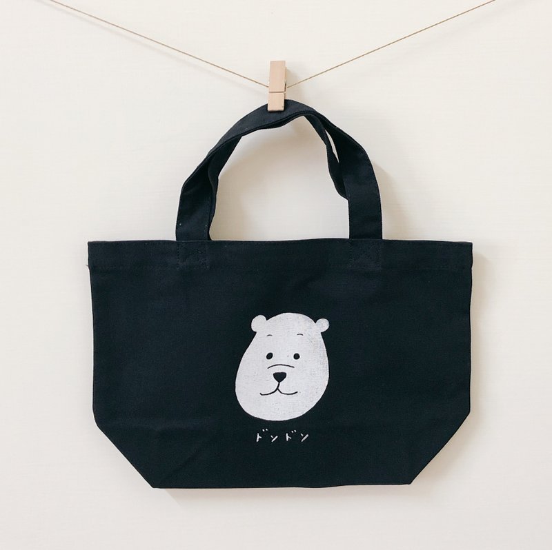 咚咚大头便当袋 / 手工绢印 - 手提包/手提袋 - 棉．麻 蓝色