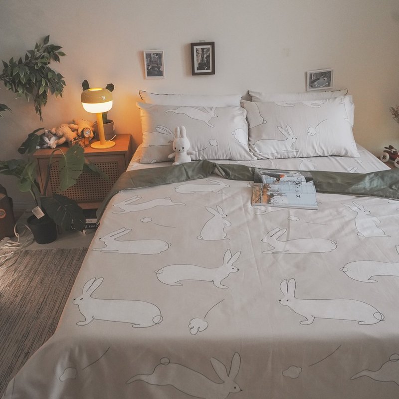 蹦蹦兔-灰 100%精梳棉(60支) 床包组  台湾制造 - 寝具 - 棉．麻 绿色
