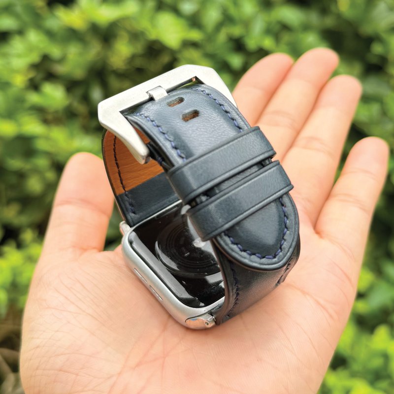 【AppleWatch表带】深蓝色枥木牛皮/法国防汗皮/厚芯款/轻巧款 - 表带 - 真皮 蓝色