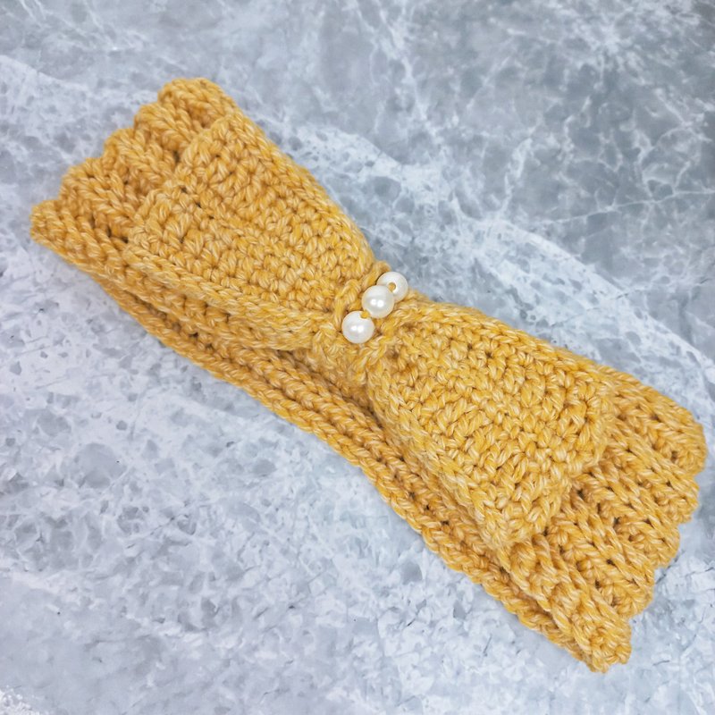 宽版羊毛手工编织大蝴蝶结发带 - 发带/发箍 - 羊毛 橘色